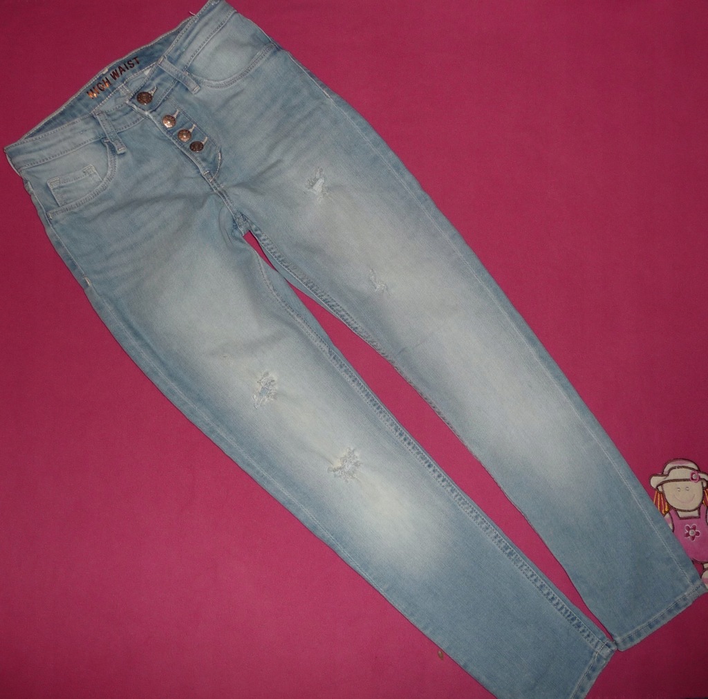 H&M spodnie jeansy rurki z dziurami 140 jnowe