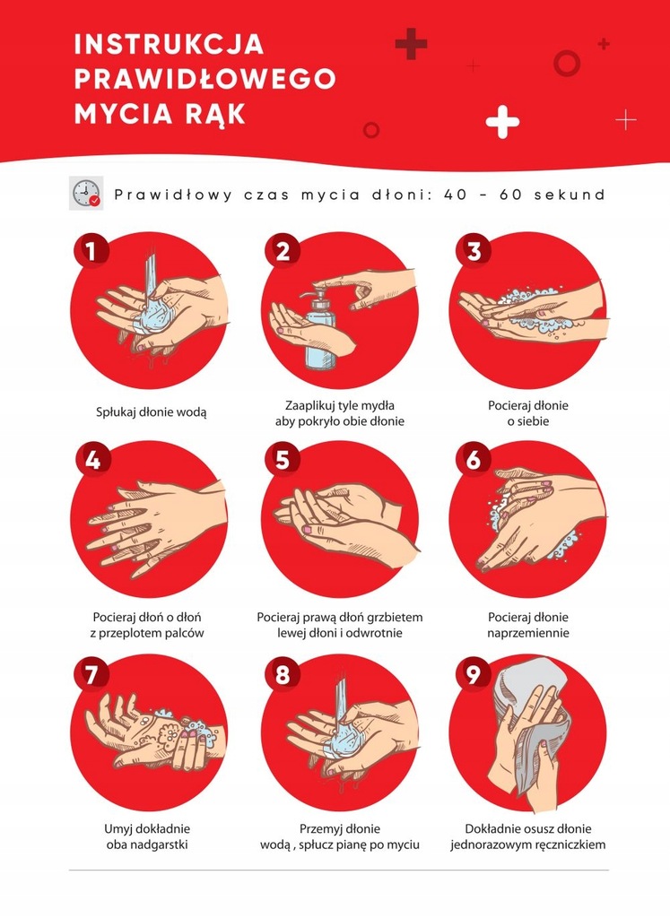 Instrukcja Mycie Rąk Naklejki WHO BHP 15 szt