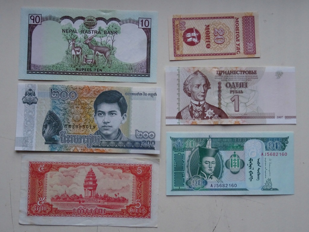 6 banknotów Świat ciekawy mix -E058