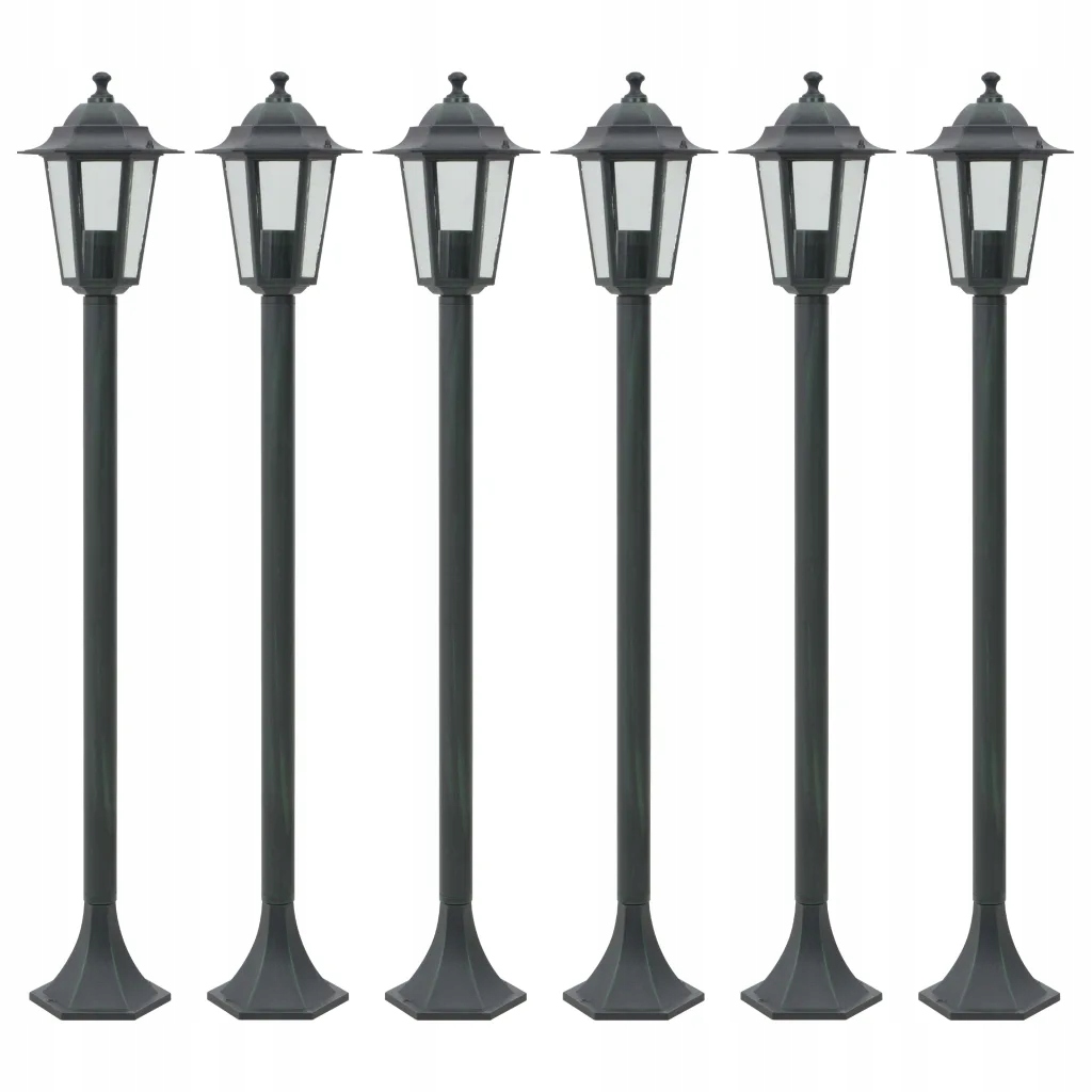 Lampy ogrodowe, 110 cm, E27, aluminium, ciemnozielone, 6 szt.