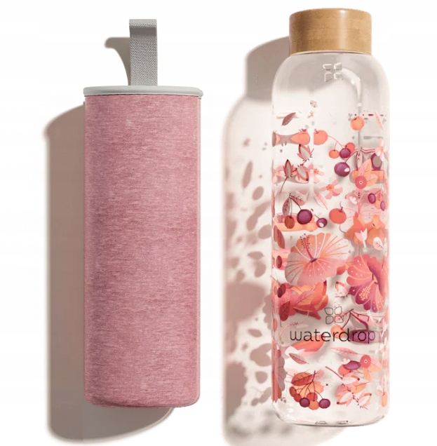Szklana butelka WATERDROP 600 ml + pokrowiec