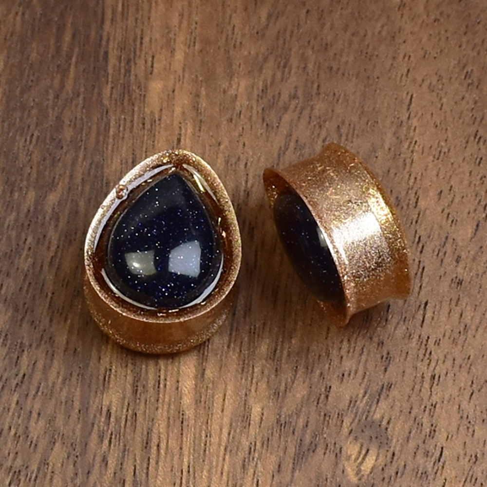Tunele do uszu złote 22mm łezki kamień noc kairu | żywica | para| plug #331