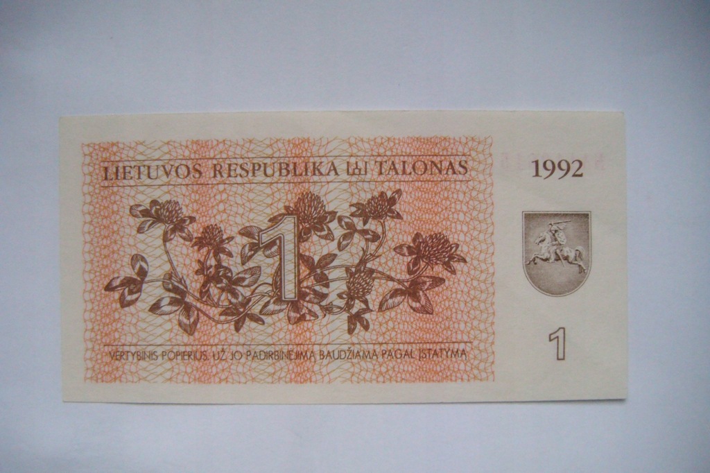 Banknot Litwa 1 Talonas 1992 r. seria NA UNC