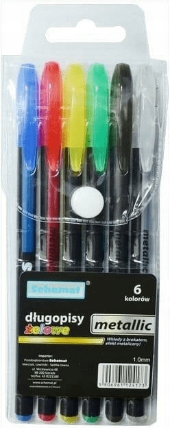 Długopisy żelowe metaliczne 6 kolorów