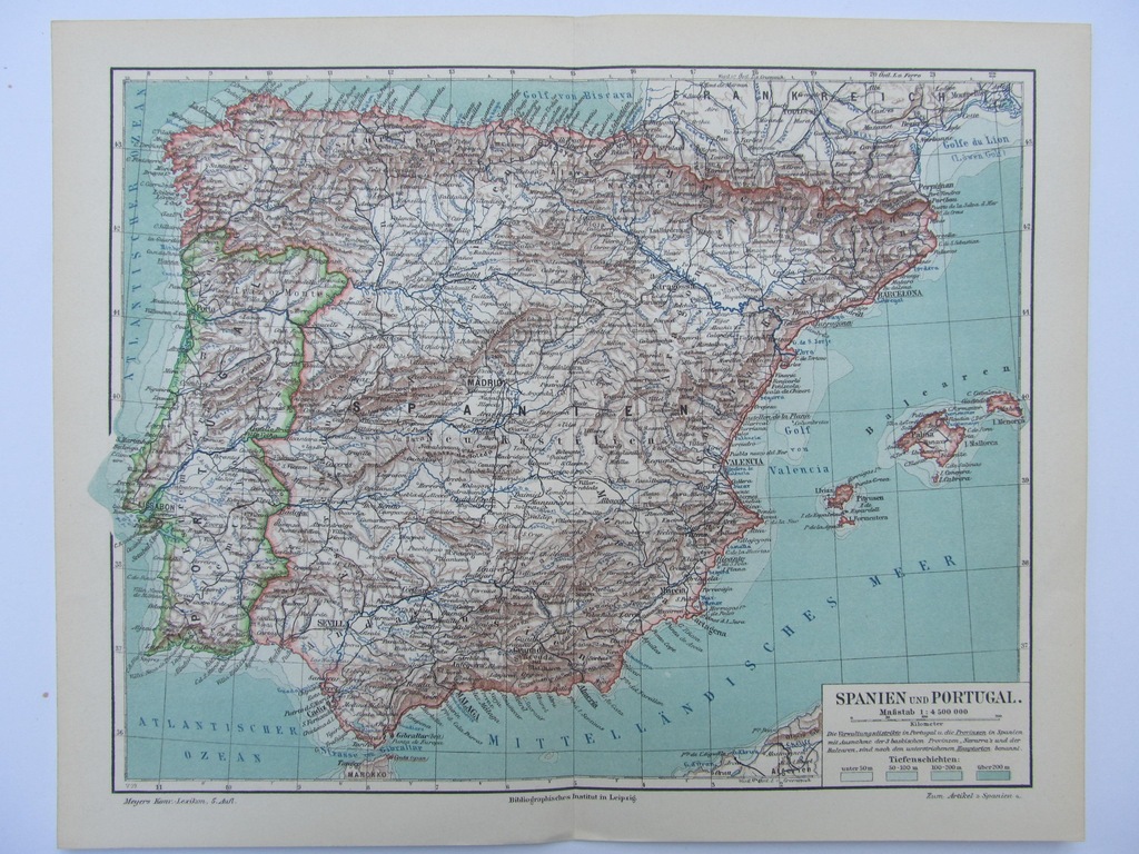 HISZPANIA PORTUGALIA mapa 1897 r.