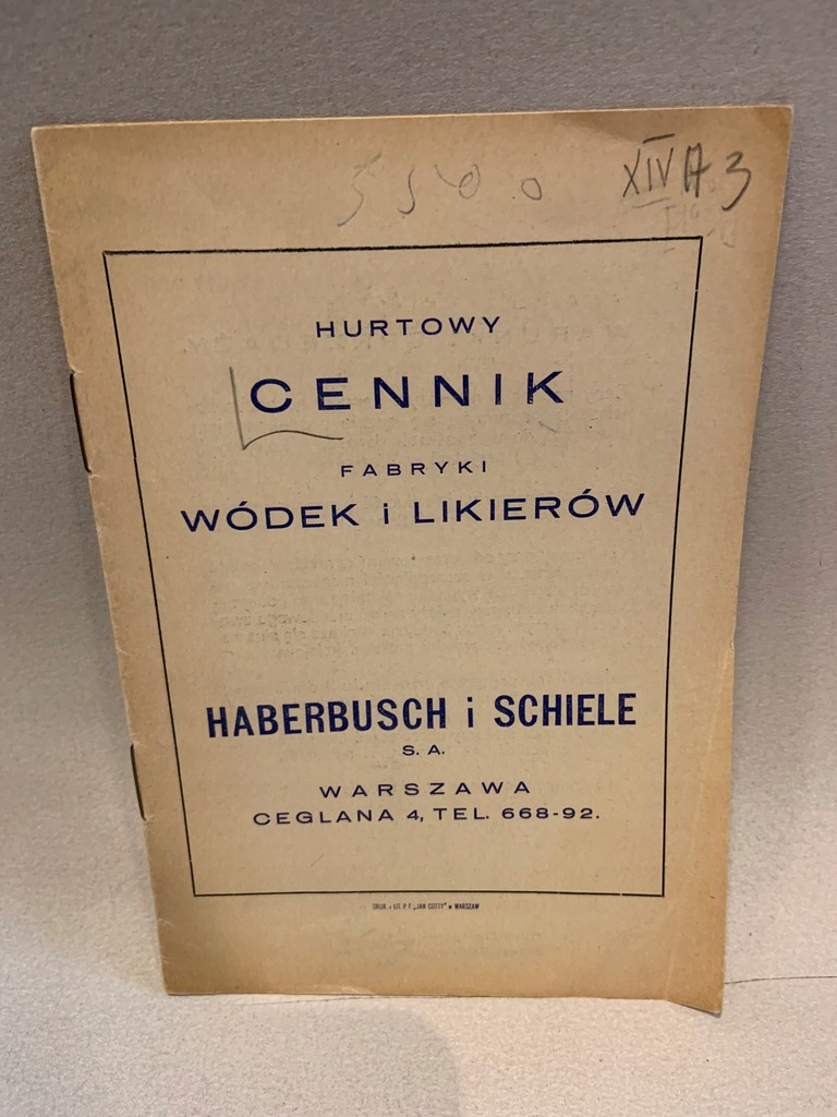 CENNIK WÓDEK I LIKERÓW HABERBUSCH I SCHIELE 1931