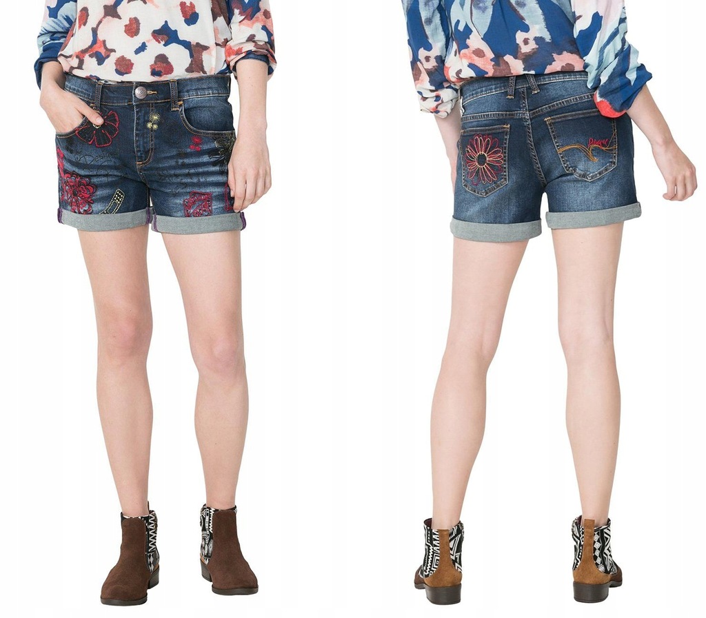 DESIGUAL Granatowe jeansowe szorty hafty (24)