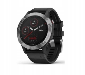 Zegarek Garmin Fenix 6 srebrny z czarnym paskiem