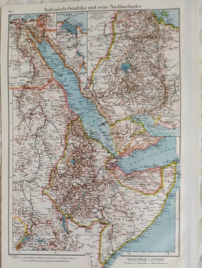 STARA MAPA AFRYKA WŁOCHY SUEZ 1939 COLUMBUS