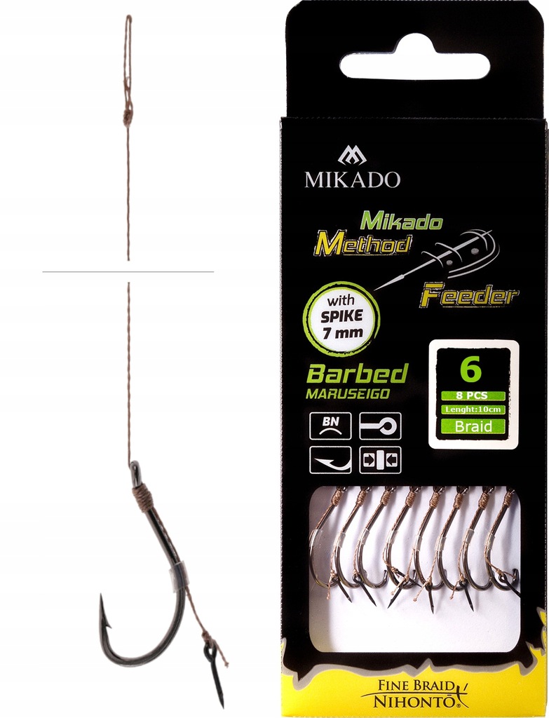 Haczyki 6 z przyponem Mikado Method Feeder igła bagnet plecionka Nihonto