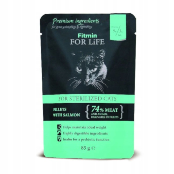 FITMIN FOR LIFE CAT STERILISED ŁOSOŚ SASZETKA 85G