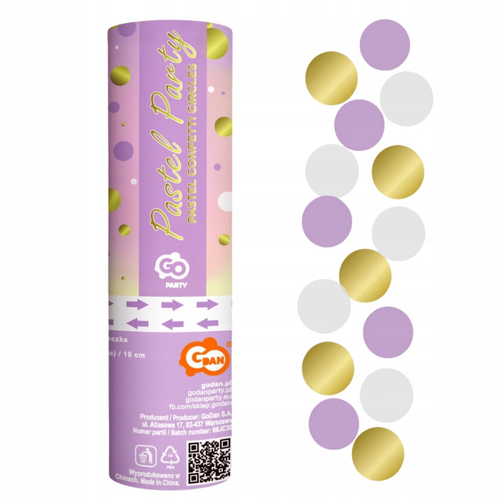 Konfetti Pneumatyczne Kółeczka Białe liliowe Złote 15 cm Ozdobne MIX