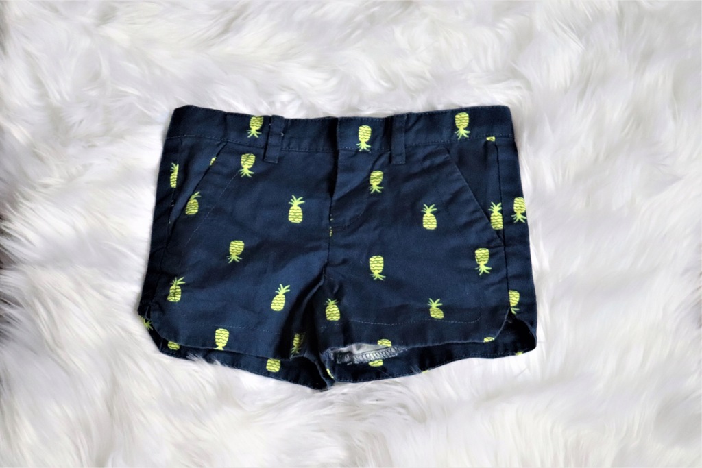 BABY GAP skinny fit granatowe spodenki w ananasy