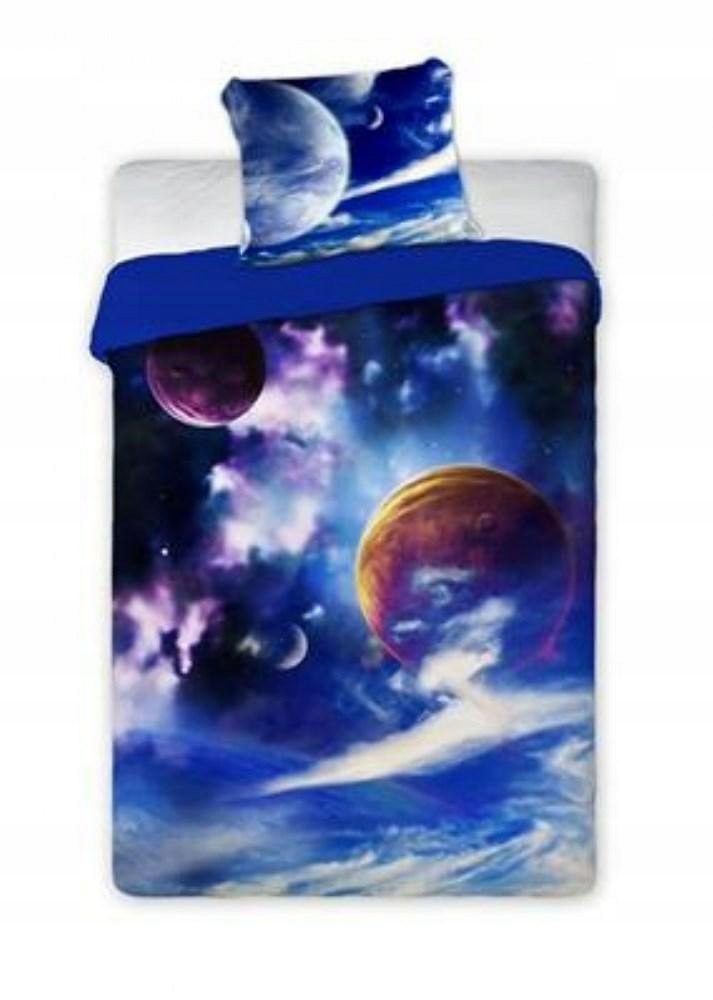 Pościel bawełniana 160x200 Kosmos 003 niebieska poszewka 70x80