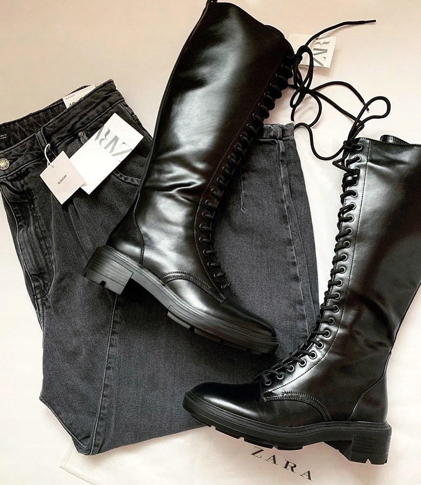 やなら ZARA nowe czarne kozaki sznurowane rozmiar 39 - 9041553664