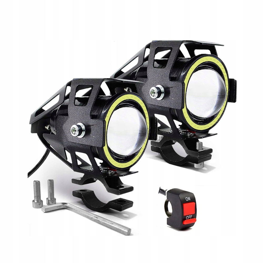 2x HALOGENY MOTOCYKLOWE LAMPY REFLEKTORY RING LED 3Ccc