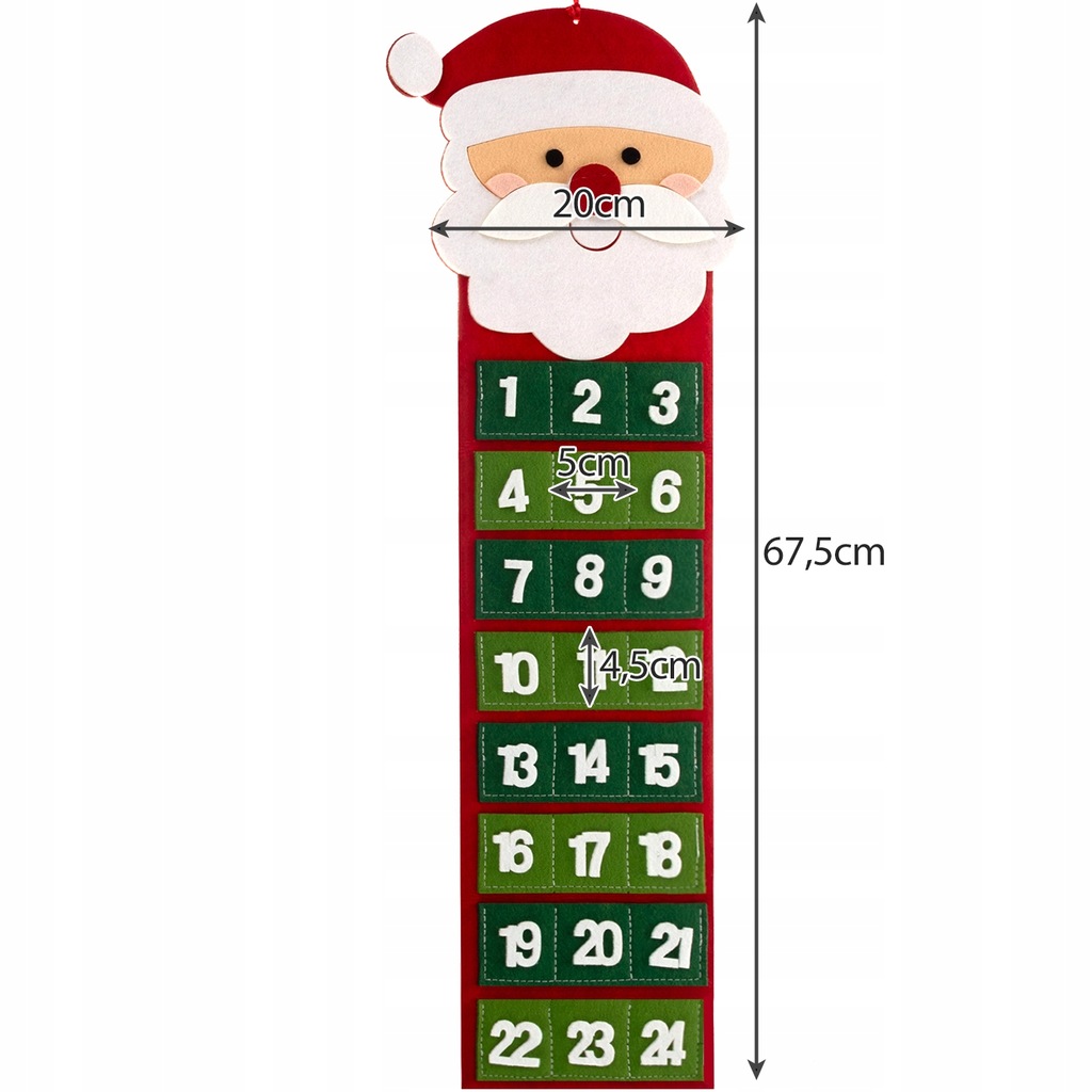 HIT Kalendarz Adwentowy na Święta 24 Dni Świąteczny Mikołaj Wiszący Filc