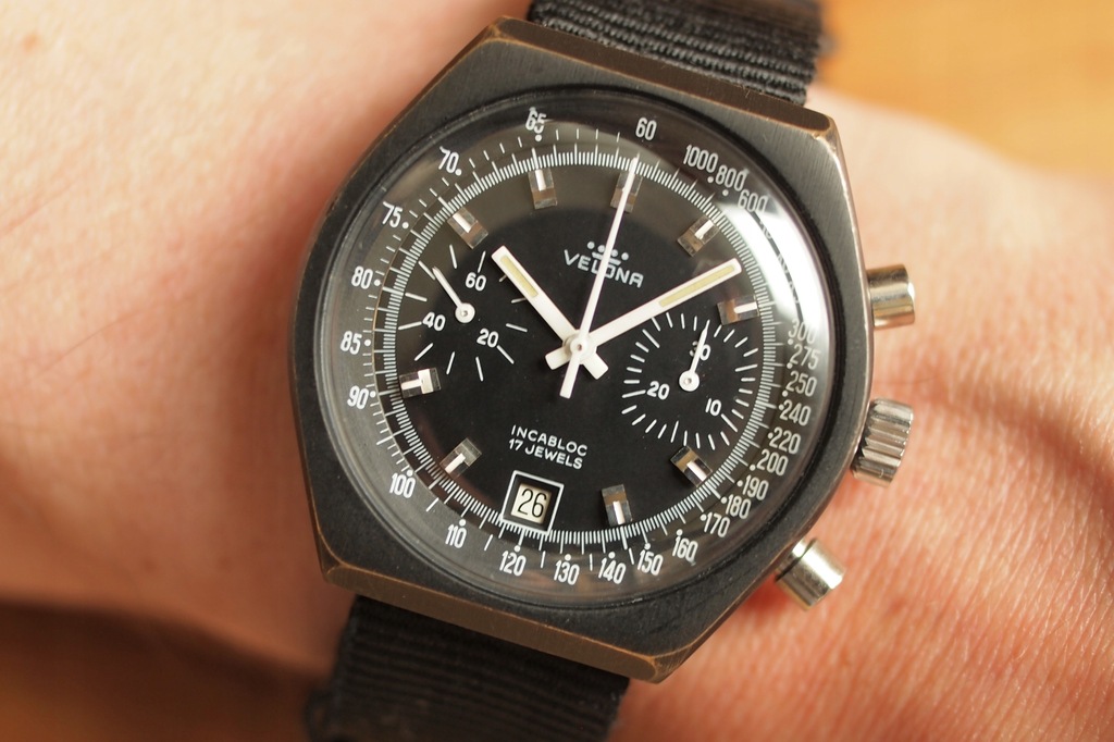 VELONA chronograph - duża koperta PVD - lata 70'te