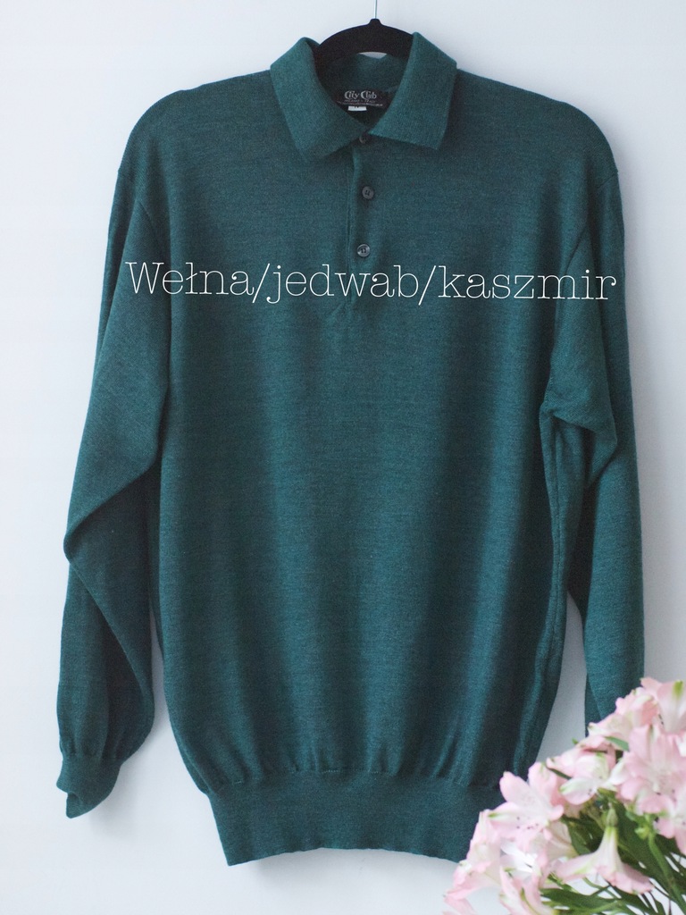 Wełniany sweter polo super skład minimal basic