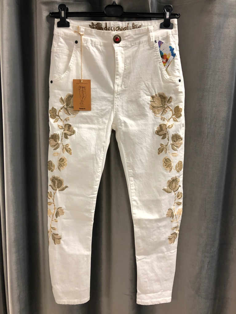 Desigual spodnie jeansowe elastyczne, białe, 26