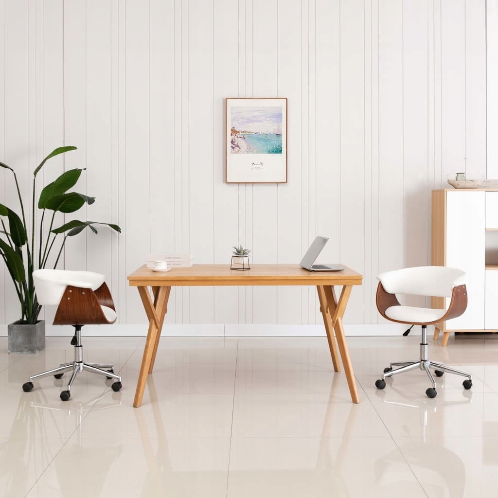 Obrotowe krzesło biurowe, białe, gięte drewno i s