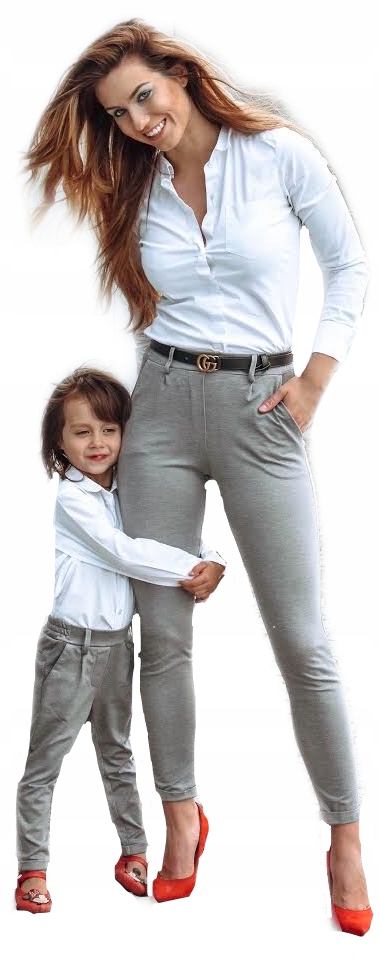 eleganckie spodnie szary melanż Mama i Córka r 116