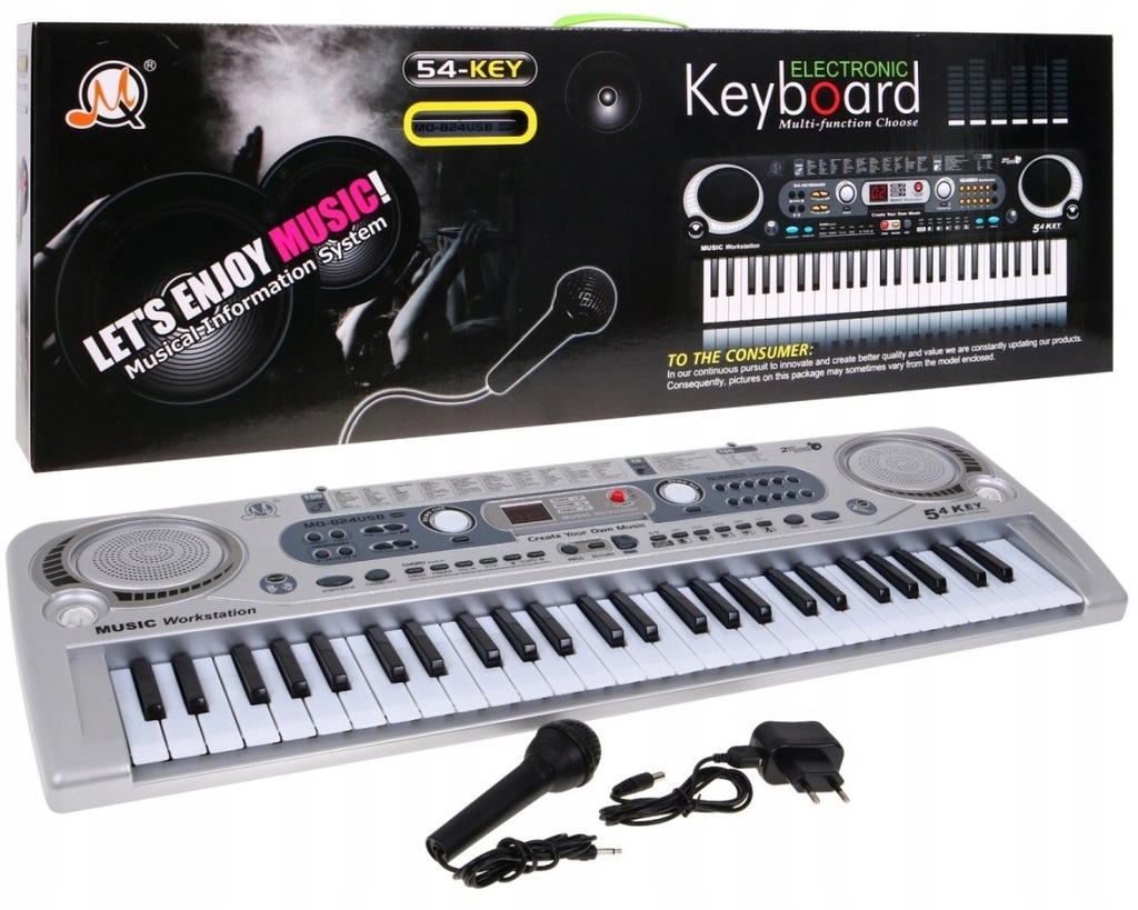 Keyboard organy mikrofon zasilacz baterie USB