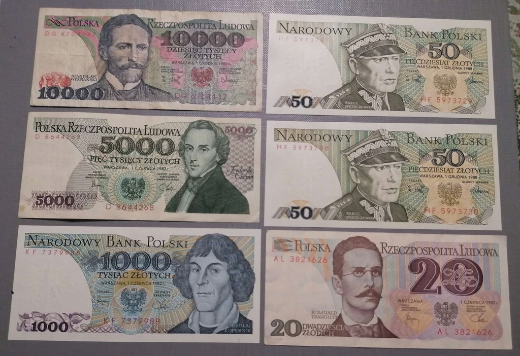 BANKNOTY PRL, ZESTAW 6 SZTUK