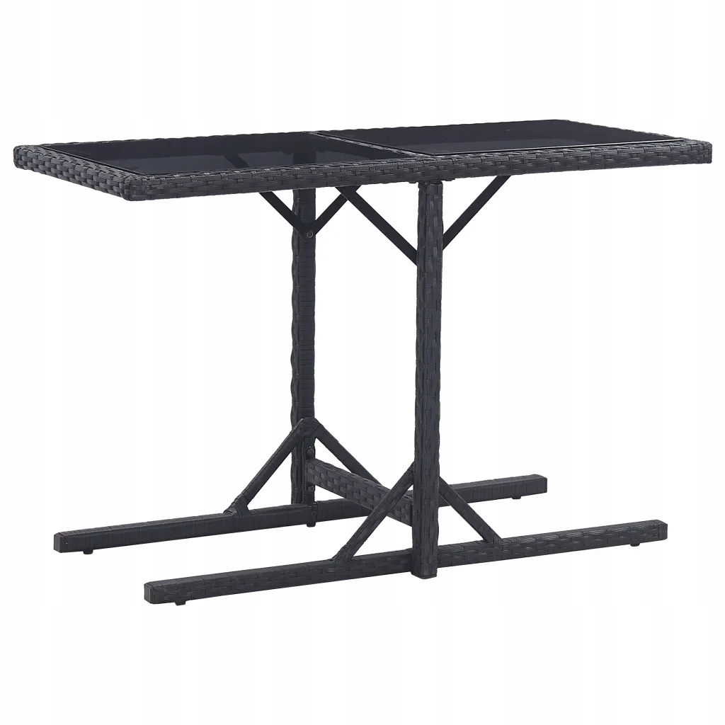 vidaXL Stół ogrodowy, czarny, 110 x 53 x 72 cm, szkło i polirattan
