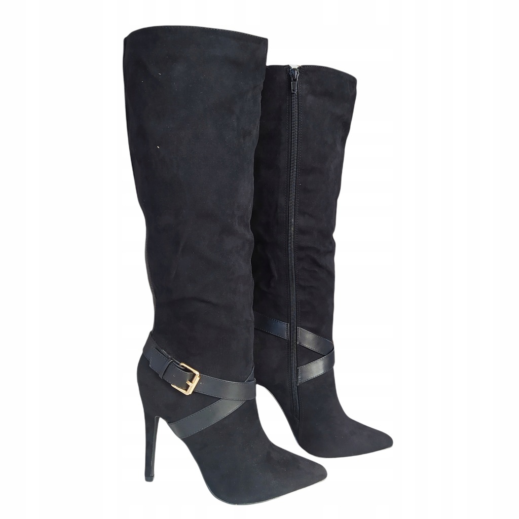 KOZAKI NA SZPILCE ZAMSZOWE WYSOKI OBCAS WILADY 40