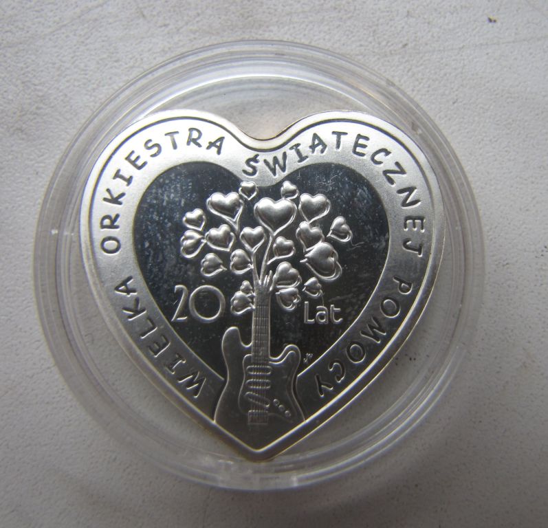 moneta 20 lat WOŚP, serce, serduszko, srebro 10zł