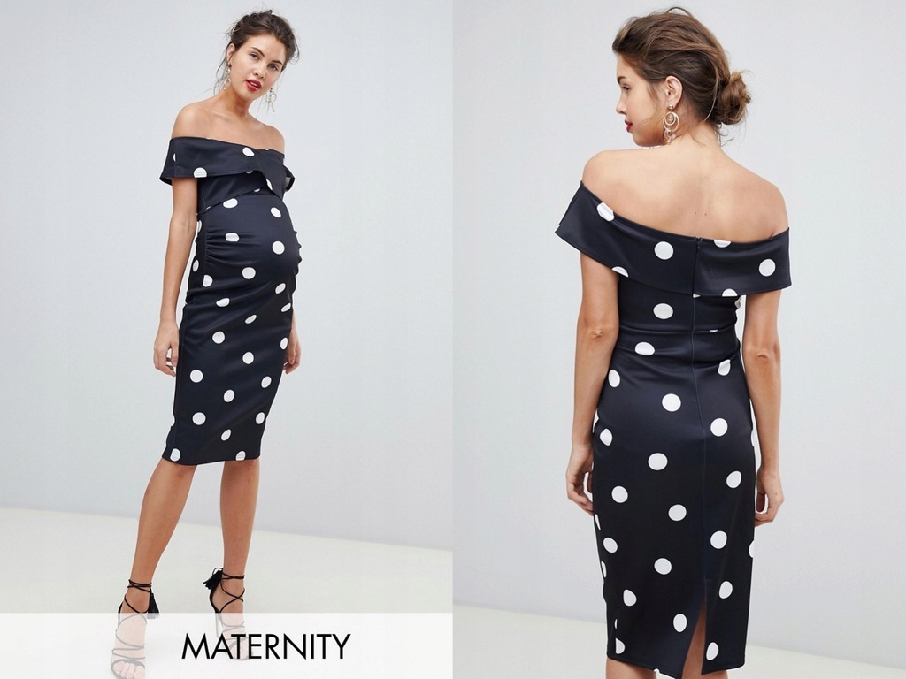 True Violet Maternity Sukienka midi z kropkami, S