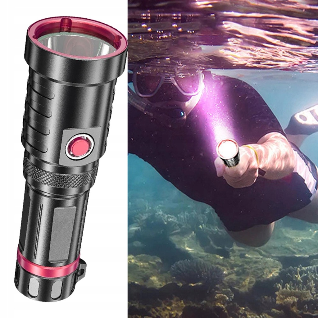 1500LM Diving Flashlight, Adjustable Waterproof Rechargeable Super Bright 3