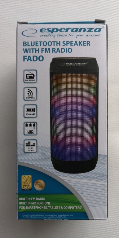 głośnik bluetooth Fado Pulse LED czarny FM USB mSD