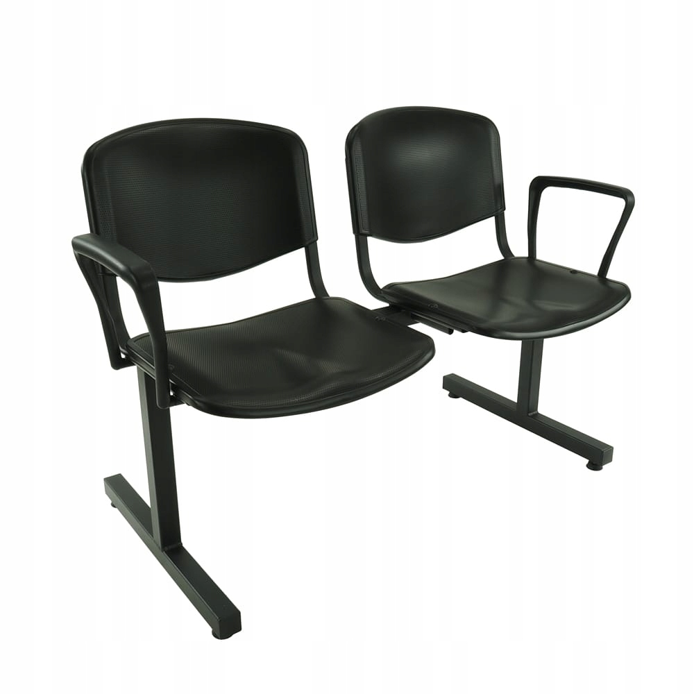 Ławka 2-os ISO - plastik czarny | stelaż czarny | podłokietniki