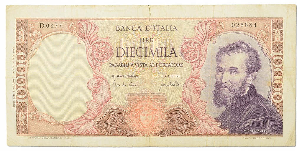 10.Włochy, 10 000 Lirów 1970 rzadki, P.97.e, St.3-