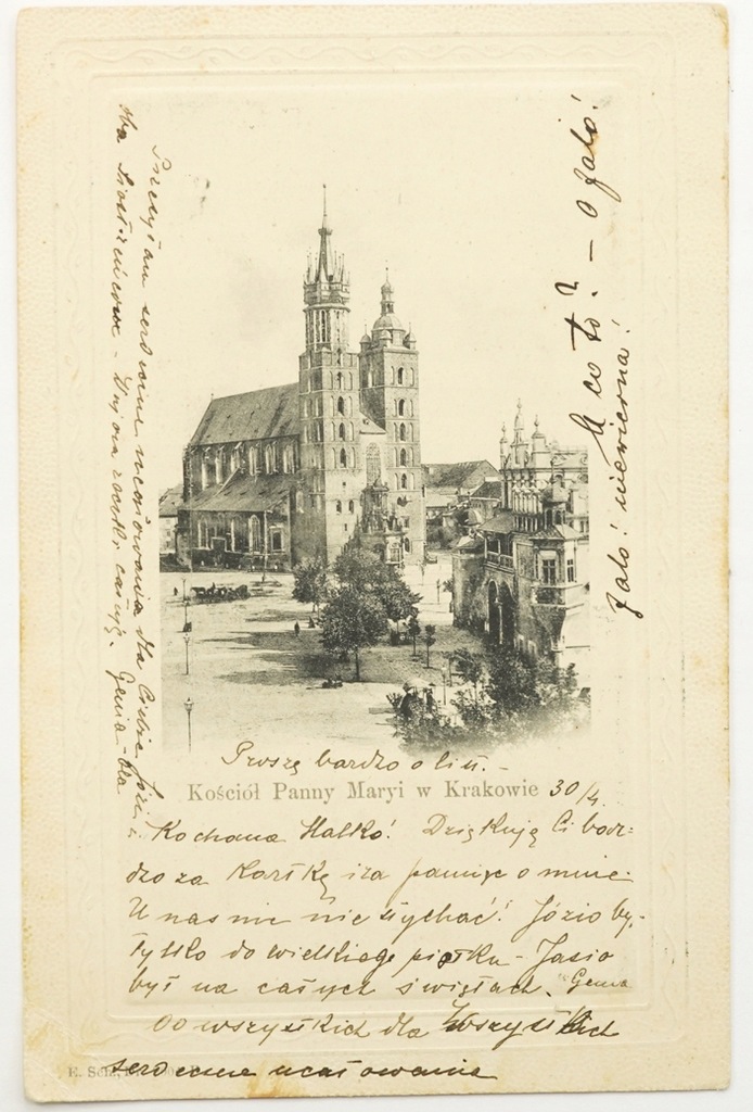 Kraków KRAKAU Rynek Sukiennice Kościół Panny Maryi Tłoczona Litografia 1902