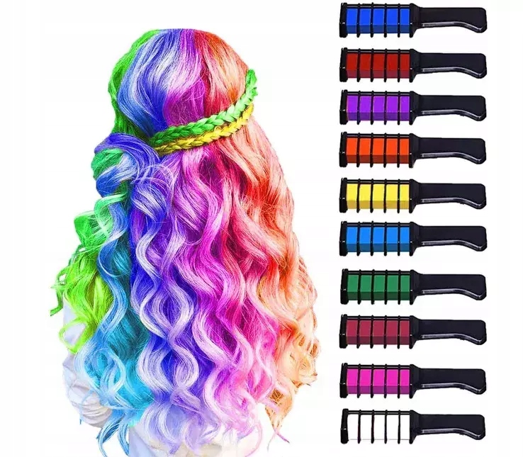 Kreda do malowania włosów pasemka 10 grzebieni