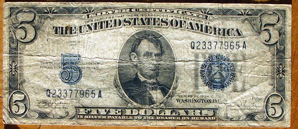 5 $ 1934 C NIEBIESKI STEMPEL