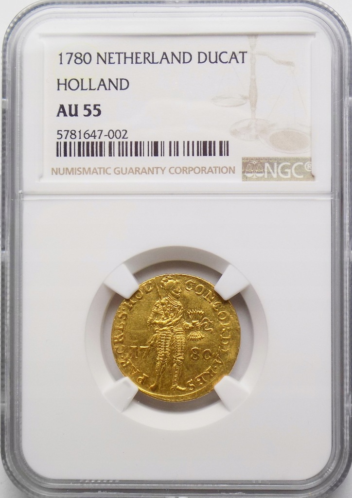 1.cg.NIDERLANDY, HOLANDIA, DUKAT 1780, NGC AU55