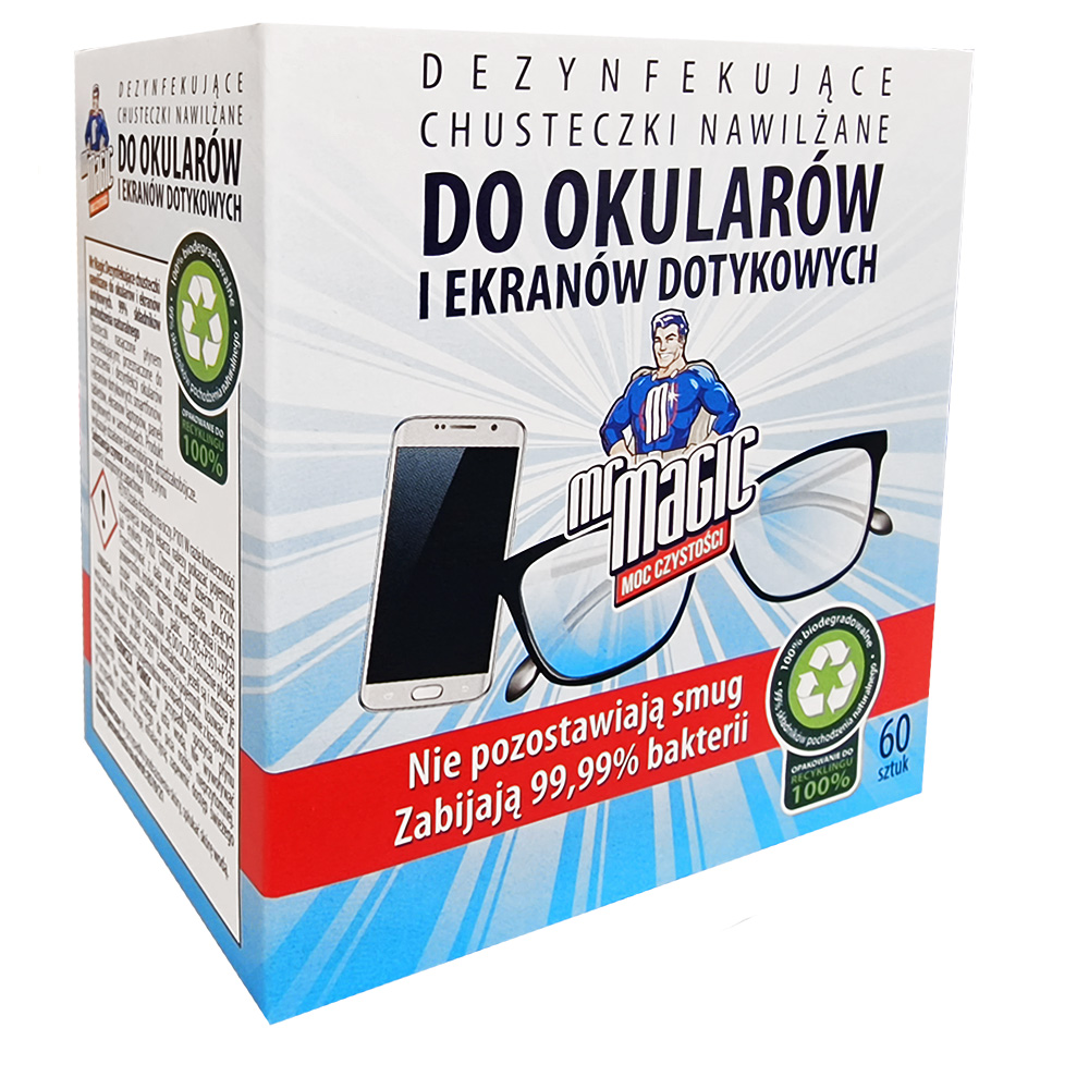 + Mr Magic Chusteczki nawilżane do okularów 60 szt