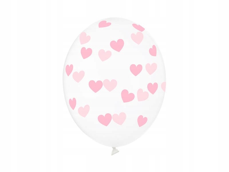 BALONY PRZEZROCZYSTE W RÓŻOWE SERDUSZKA, 30CM, 6 S