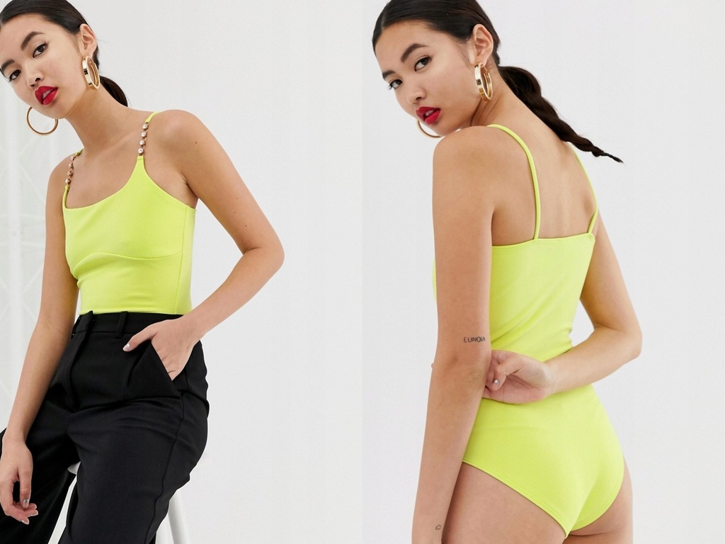 River Island żółte prązkowane body M/38