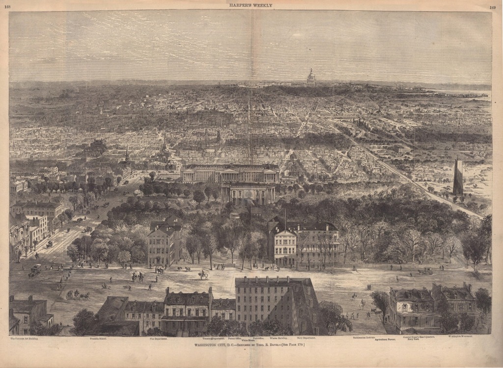 Drzeworyt Washington D.C. panorama widok z 1869