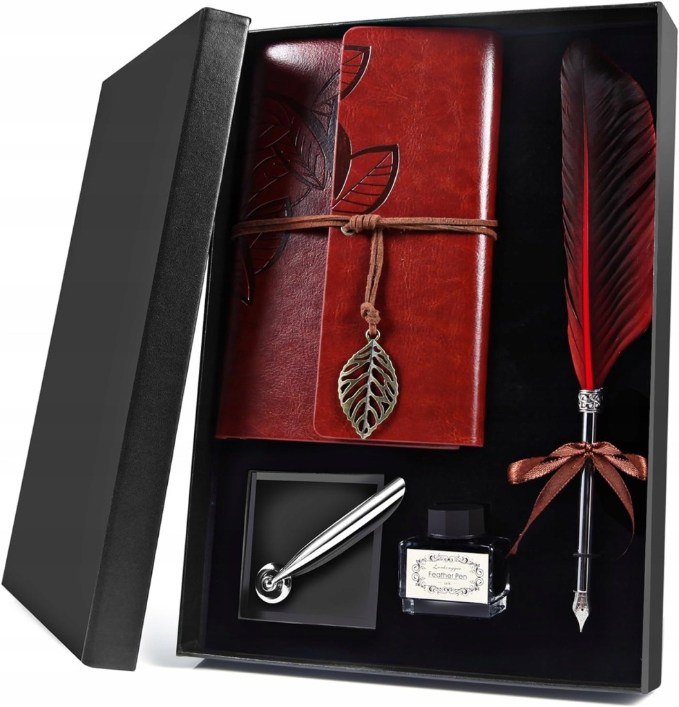 PIÓRO DO PISANIA NOTATNIK ATRAMENT UCHWYT PIÓRA ZESTAW PREZENTOWY CZERWONY