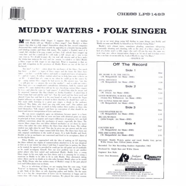 Купить {{{ MUDDY WATERS - FOLK SINGER (2LP) 45об/мин 200г: отзывы, фото, характеристики в интерне-магазине Aredi.ru