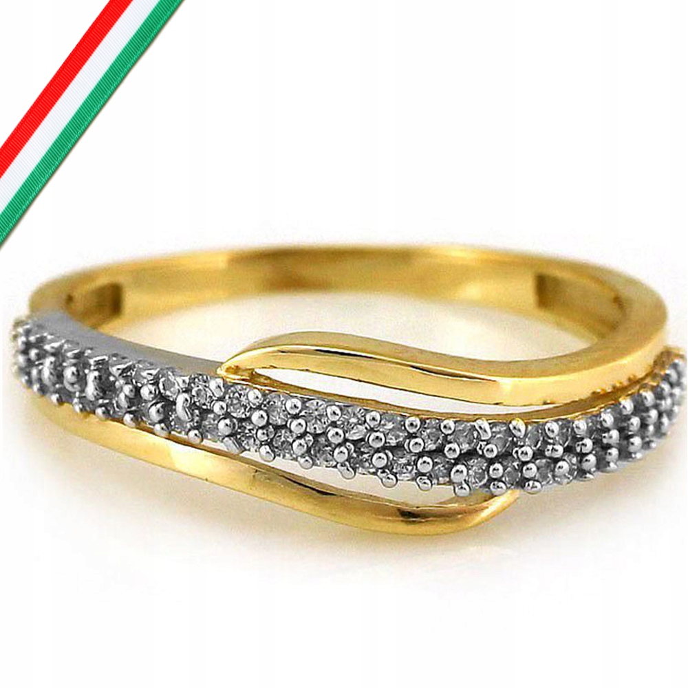 Złoty pierścionek 585 klasyczny białe cyrkonie 13