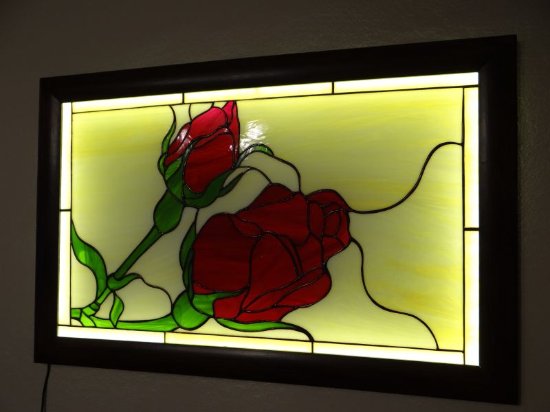 Róże obraz podświetlany Panel witrażowy Lampa Rama