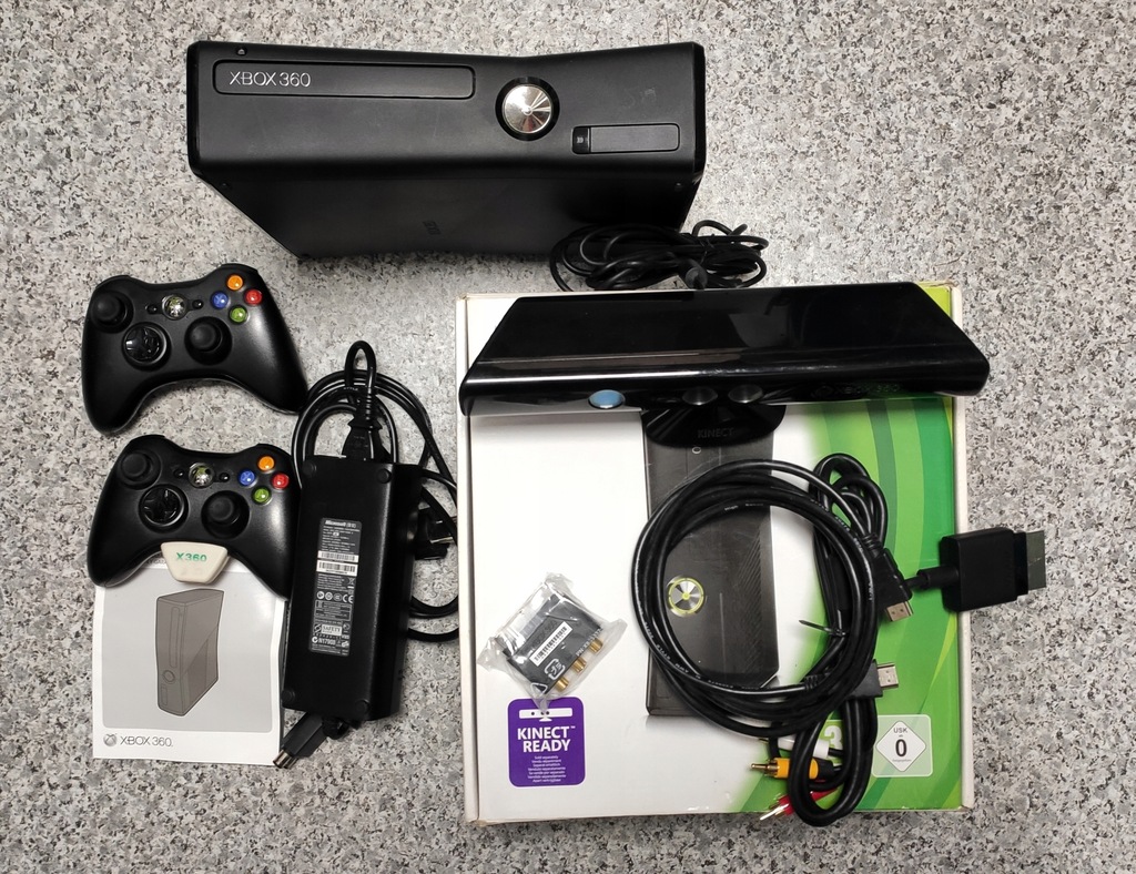 Xbox 360 Slim 250 GB + kinect + 6 gier + 2 x pad