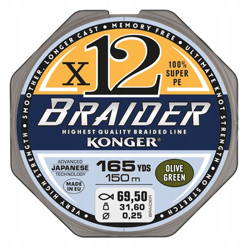 KONGER Plecionka Braider X12 OLIVE GREEN 0,14/150